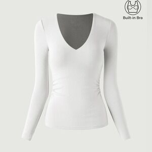 OGL ProWarm V-Neck Ruched Sides Brami Top white medium NWT